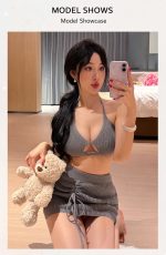 Women’s Gray Knit Lingerie Set – Halter Bra Top & Mini Skirt - Image 3