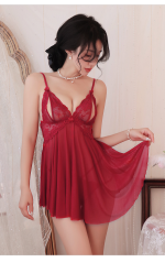 Conjunto de camisón babydoll de encaje transparente para mujer – Ropa de dormir de tul con tanga - Imagen 5