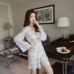 Women’s Sheer Lace Robe – Floral Mesh Lingerie Kimono with Belt - Image 2