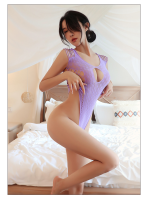 Body viola con cut-out in mesh per donna – Body intero alto a maniche corte - immagine 7