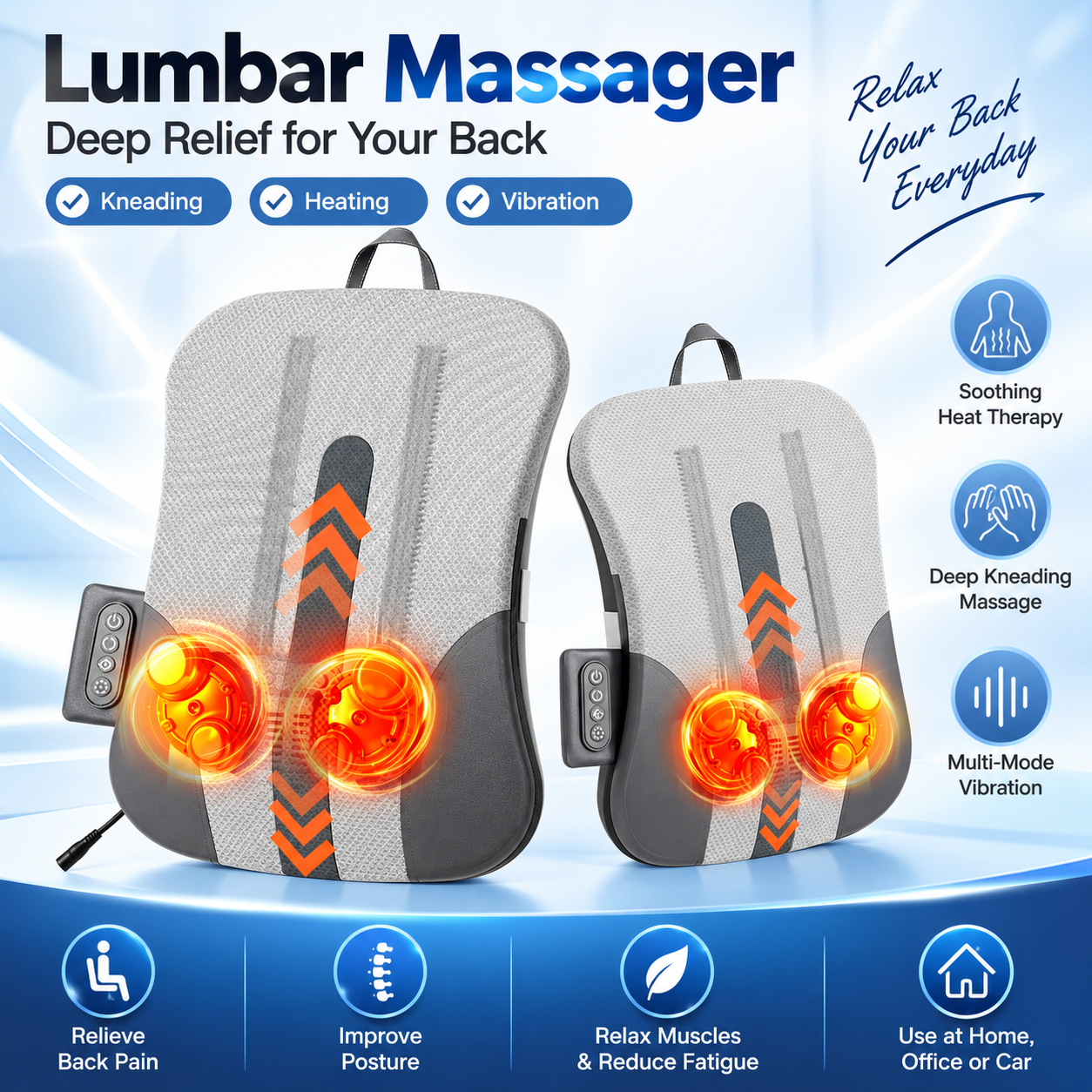 44b01315-1133-4bff-921f-1798642fcd1d Lenden-Massagekissen mit Wärmetherapie und Knetmassage zur Entspannung von Rücken und Taille – Bild 1
