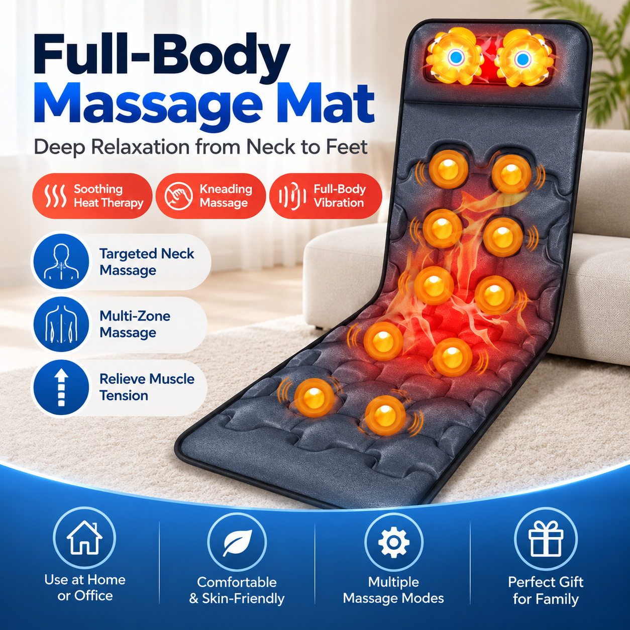 45f129c0-19fd-4e2e-a257-25167782aa4d Colchoneta de masaje de cuerpo entero con terapia de calor y masaje por vibración para el cuello, la espalda y las piernas - Imagen 1