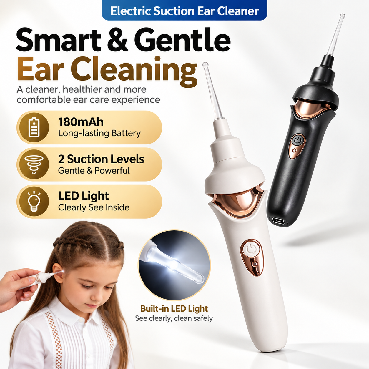 4bfad6bd-e85d-4cf6-8330-3b87228f9d3b Electric Suction Ear Cleaner with LED Light – 2 Suction Levels, USB Rechargeable Ear Cleaning Tool - Image 1