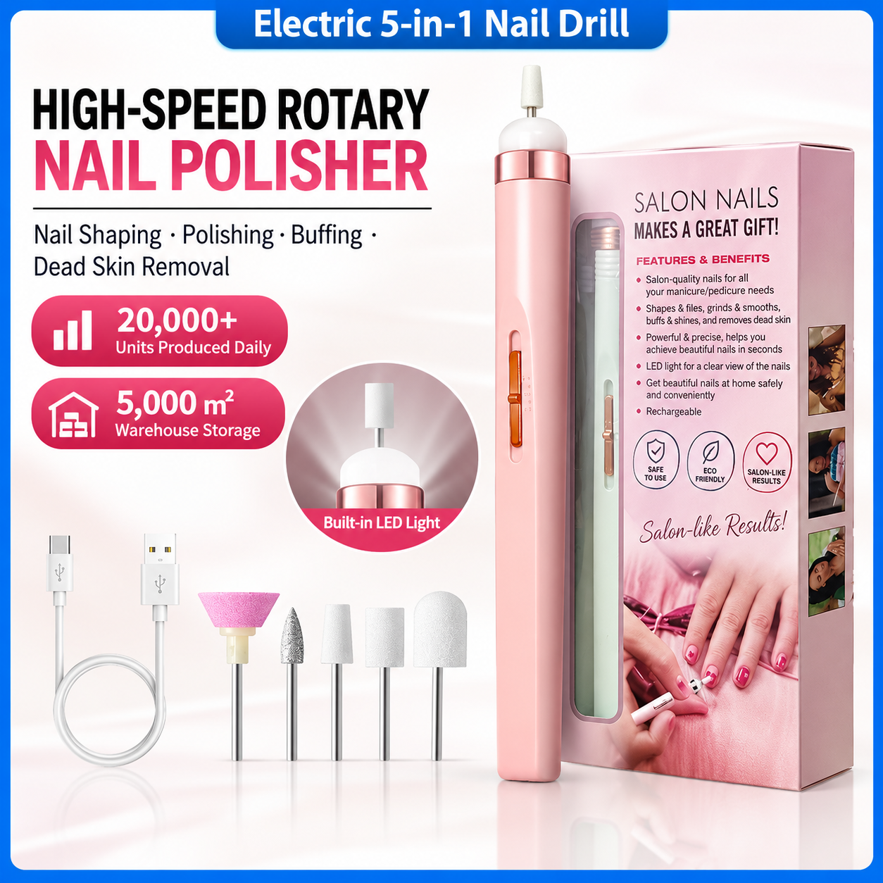 58bf4f35-91a0-4488-88c0-f8d6c6cc0741 5-in-1 Electric Nail Drill – USB Rechargeable Manicure & Pedicure Kit - Image 1