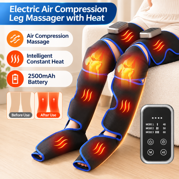 Air compression leg massager with heat