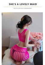 Women’s Hot Pink Fishnet Lingerie Set – Mesh Crop Top & Mini Skirt - Image 7