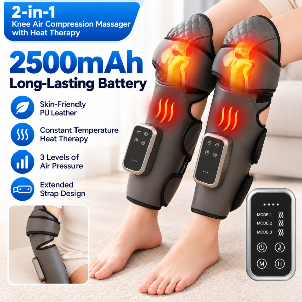 Air compression knee and calf massager with heat