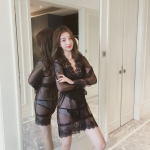 Women’s Sheer Lace Robe – Floral Mesh Lingerie Kimono with Belt - Image 4