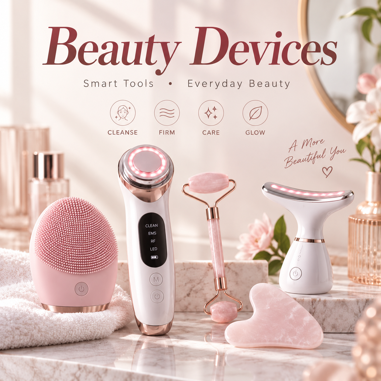 Beauty devices including facial cleansing and skincare tools