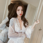 Women’s Sheer Lace Robe – Floral Mesh Lingerie Kimono with Belt - Image 5