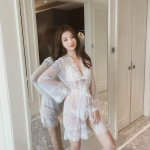 Women’s Sheer Lace Robe – Floral Mesh Lingerie Kimono with Belt - Image 6