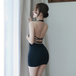 Women’s Black Deep V Backless Mini Dress – Strappy Lingerie Set with Panty - Image 5
