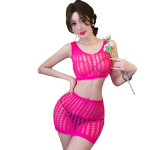 Women’s Hot Pink Fishnet Lingerie Set – Mesh Crop Top & Mini Skirt - Image 5