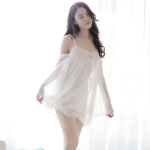 Camisón Babydoll de Encaje Blanco para Mujer – Lencería Transparente con Hombro al Descubierto - Imagen 5