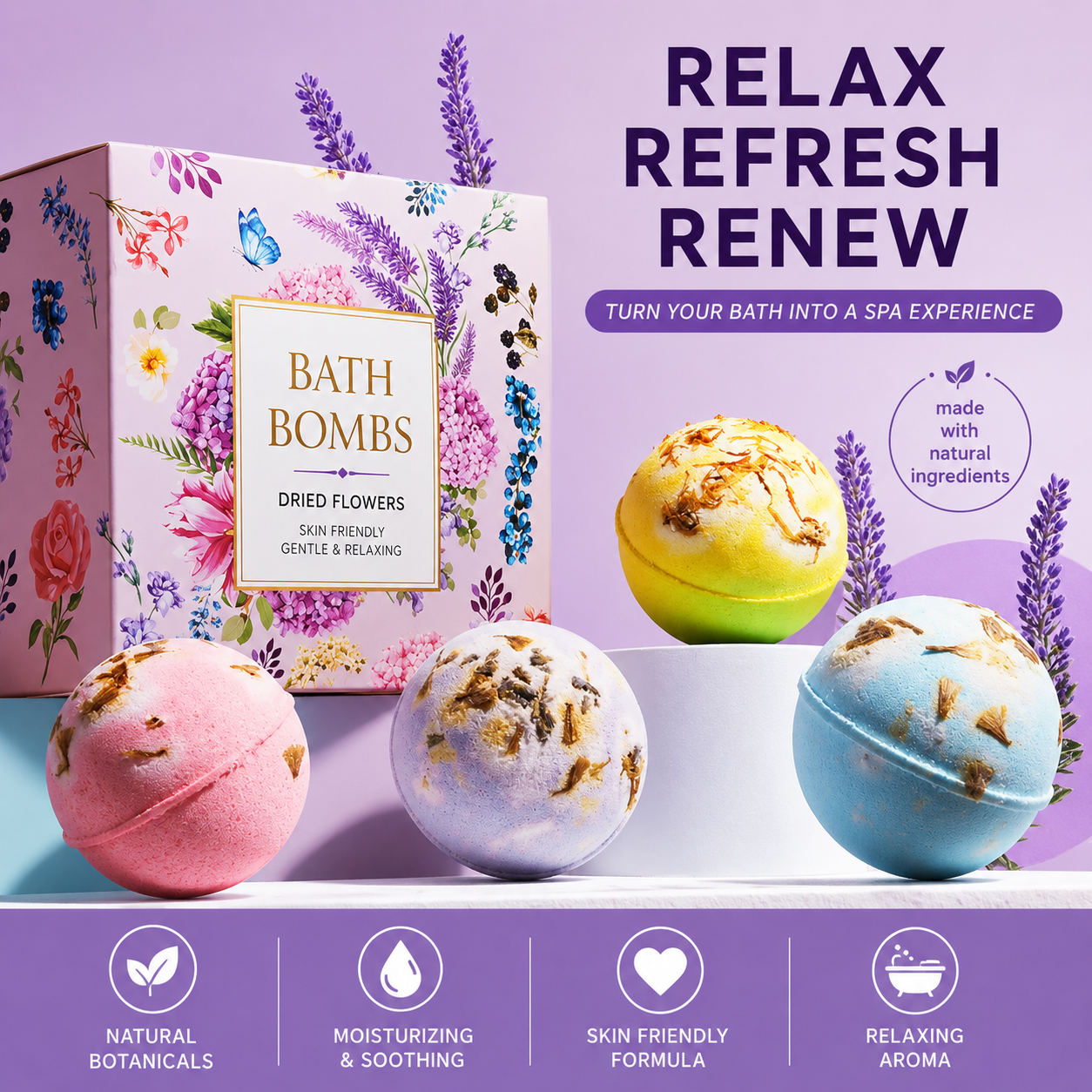 cc643be6-86ba-4797-bd3a-e45457a71e97 Natural Botanical Bath Bomb Gift Set – Moisturizing & Relaxing Spa Bath Bombs - Image 1