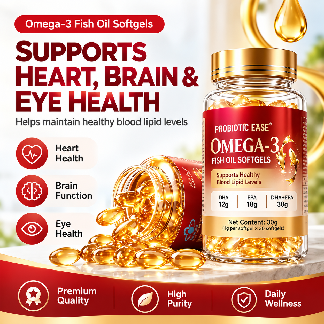 d3e14f2e-d45f-4f37-93fb-8ab5e2dfd7a7 Omega-3 Fish Oil Softgels with DHA & EPA – 30 Count - Image 1