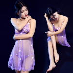 Ropa interior babydoll de encaje transparente para mujer – Conjunto de camisón floral y braguita