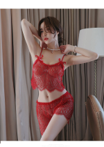 Conjunto de Lencería con Camisola de Encaje para Mujer y Pantalones Cortos: Ropa de Dormir de Dos Piezas Translúcida - Imagen 2