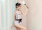 Women’s Lace Maid Lingerie Costume – Black & White Roleplay Bodysuit - Image 4