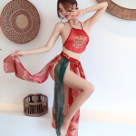 Women’s Chinese Style Halter Lingerie Set – Red Floral Three Piece Set - Image 5