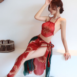 Women’s Chinese Style Halter Lingerie Set – Red Floral Three Piece Set - Image 7