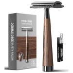 Double-edge safety razor with wood handle