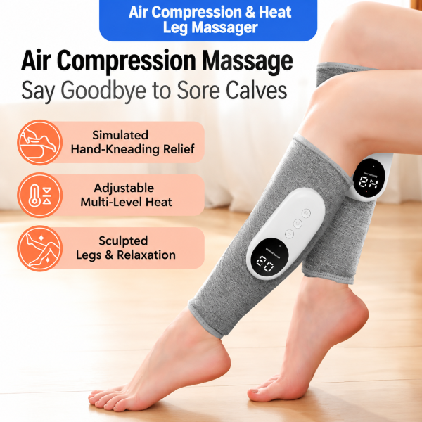 Air compression leg massager with heat
