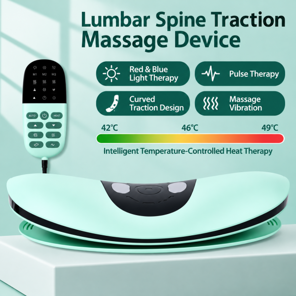 Dispositivo de masaje de tracción lumbar con terapia de luz roja y azul, terapia de calor y masaje por vibración