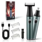 Kit per la toelettatura da uomo con Rasoio Elettrico 2-in-1 e Trimmer per Peli del Naso Ricaricabile USB